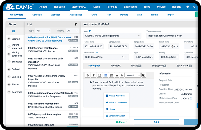 CMMS Work Orders Management